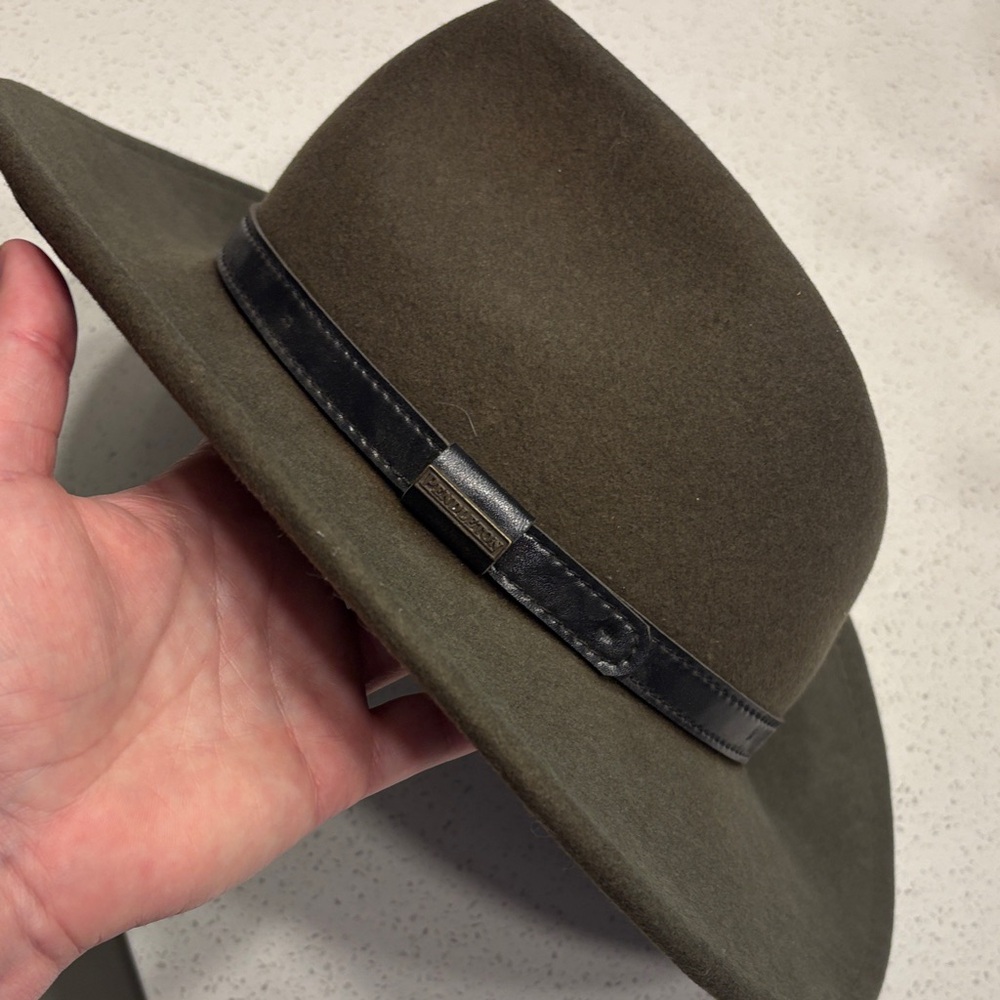 Pendleton Olive Green Felt Wide Brim Fedora with Black Leather Band men’s/unisex